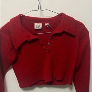GAP Crimson Red Cropped Polo Knit Sweater